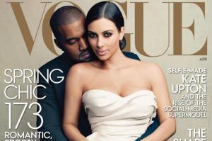 Kim Kardashian and fiance Kanye West land cover of Vogue